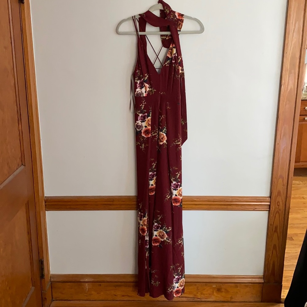 Maroon Floral Flowy Jumpsuit